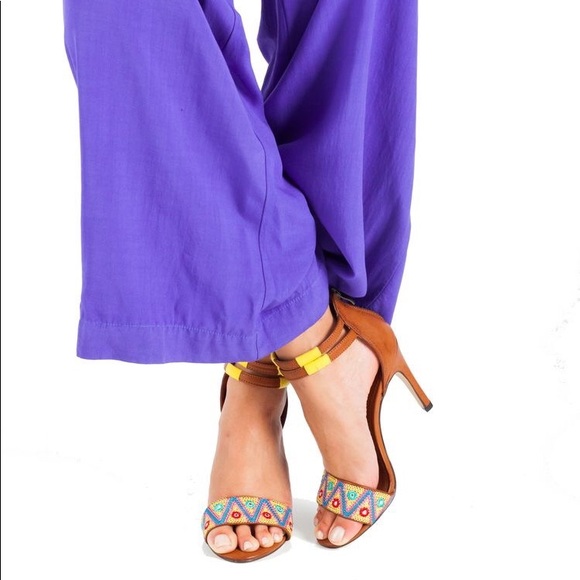 Tan Distressed Boho Beaded High Heeled Sandal - Picture 1 of 4